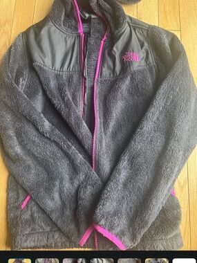 The North Face Dark Gray Fleece Jacket with Pink Accents
